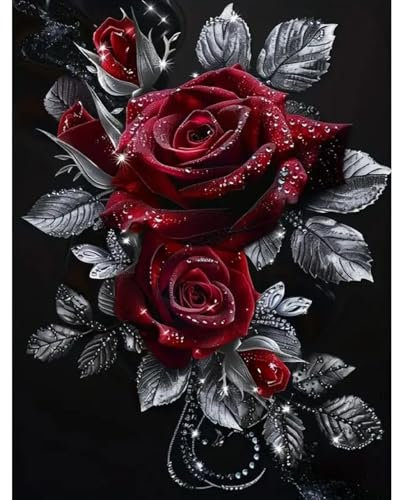 5D Diamond Painting Fleur Rose, 5d Peinture Diamant kit complet, DIY Broderie Diamant Adulte, Kit de peinture diamant pour adultes débutants, Convient pour la décoration murale de la maison (40x30cm)