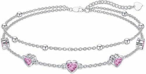 Dorunmo Rund Herz Armband für Frauen 925er Sterlingsilber Geburtsstein-Armbänder Armbänder Geburtstags-Schmuck Rundes Perlenarmband für die Ehefrau für Hände und Füße