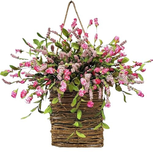 Couronne d'hortensia crème à suspendre pour porte, printemps, été, porte d'entrée avec fleurs sauvages, panier à suspendre pour porche, mur, décoration d'intérieur (D)