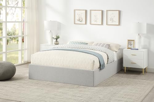Home Treats Ottoman Bed Frame | Small Double Platform Bed With Mattress | Grey Linen Storage Bed (Pocket Sprung Mattress, Small Double)