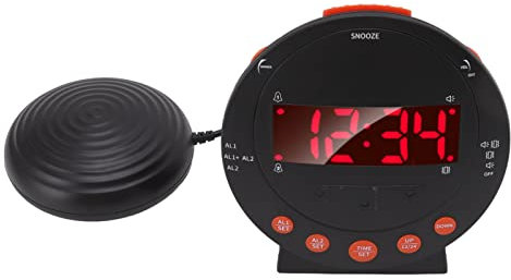 Saluaqui Extra Lauter Wecker mit Super -Shaker und Rot Blinkendem Licht für Schüler und ältere Menschen - 110 Dezibel Vibration Digital Timer, ABS Material Nacht