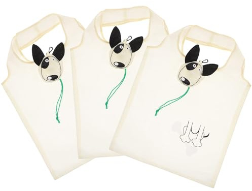 BESTYASH 3 Stück pack Große Faltbare Einkaufstaschen aus Polyester mit Cartoon Hundedesign Wiederverwendbare Umweltfreundliche Tragetaschen für Lebensmittel Shopping Reisen