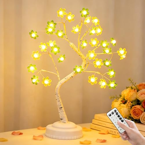Frühlingsdeko LED Baum Lichter mit 35 Blume, Frühling Deko Innen Künstlicher Baum Licht mit Fernbedienung & Timer, 8 Modi, USB/Batteriebetrieben Lampe für Frühling Deko Tisch (B)
