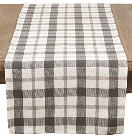 SARO LIFESTYLE 8050.GY1672B Lifestyle Yuri Collection Plaid Design Cotton Table Runner, 16x 72, Grey