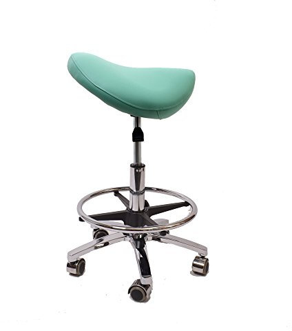 Promafit Sattelhocker/Sattelstuhl mit Gummirollen für alle Böden und Metallfuß - ergonomisch - stufenlos höhenverstellbar - viele Farben - 360° drehbar (Mintgrün, Mit Fußring)