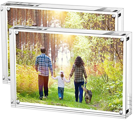 Boxalls Cadres Photo en Acrylique 15 x 20 cm - Lot de 2, Cadres Photo de Bureau sans Cadre avec Magnétique, Double Face Transparent