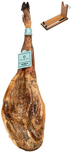 Pata Negra Schinken 100% Eichelmast Sánchez Romero Carvajal + Schinkenhalter + Messer 7 - 8 Kg - Spanischer Iberico Schinken