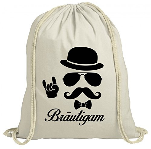 ShirtStreet Junggesellenabschied JGA natur Turnbeutel Rucksack Gymsac Sunglasses Bräutigam Kombi, Größe: onesize,natur