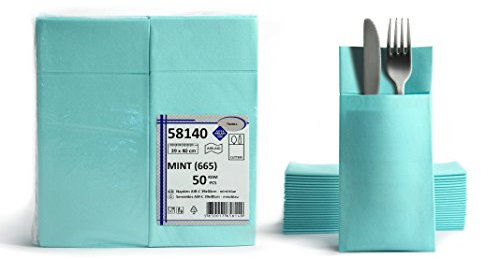 AROBA 500 Stück Vorgefaltete Airlaid Besteckservietten - 39x40 cm Stoffähnliche Einweg-Bestecktaschen mit Serviette, Robust & Besonders Saugstark - für Catering, Events, Hotel & Party - Hellblau