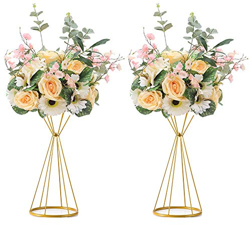 Sziqiqi 2 Pezzi Vaso da Matrimonio per Fiori Colonna, Supporto per Colonna di Fiori Geometrici in Metallo per Tavoli per Ricevimenti di Nozze, Vaso di Piombo Stradale con Fiori Artificiali