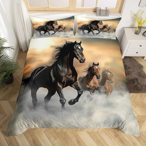 Erosebridal 3Pcs Horse Bedding Set King Size Bedding Duvet Cover Horse Printed Quilt Cover 3D Animal Printed Quilt Cover for Adult Teens Kids Comforter Cover Soft Lightweight Duvet Cover Set