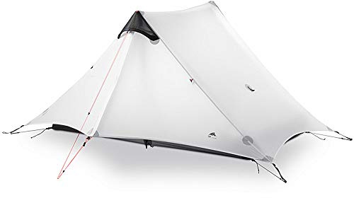 3F UL GEAR Lanshan 2 Person Tent Hiking Ultralight Camping Tent Professional 15D Silnylon Rodless Trekking Pole Tent Waterproof Backpacking Outdoor for Camping, Bivvy (2P Gray 4 Season)