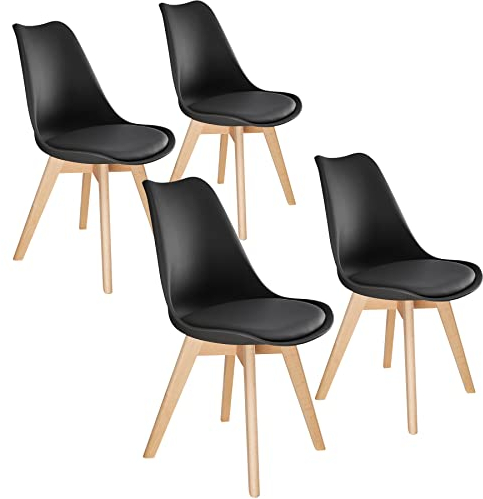 tectake® Esszimmerstühle 4er Set, Stühle mit Schalensitz, Küchenstühle modern, Essstühle, Wohnungseinrichtung skandinavisch für Wohnzimmer, Esszimmer, Küche und Büro - schwarz/schwarz, 4er Set