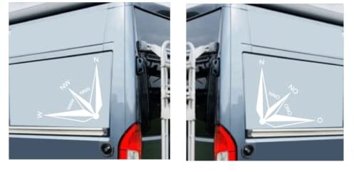generisch 2 Stück Kompass Aufkleber Siehe Titelbild, Silhouette Aufkleber für Wohnmobil Kastenwagen Caravan (303/4) (schwarz matt, 25x25cm)
