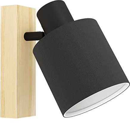 EGLO Wandlampe Batallas, 1 flammige Wandleuchte skandi, Wandstrahler aus Holz, Textil, Metall, Wohnzimmerlampe in Natur, Schwarz, Weiß, Schlafzimmerlampe, Spot E27