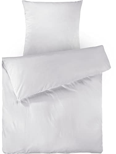 Pure Label Mako Satin Bettwäsche weiß 155x220 cm mit Kissenbezug 80x80 cm aus 100% Baumwolle - Traumhaft weiches Mako Satin Bettwäsche Set in Uni