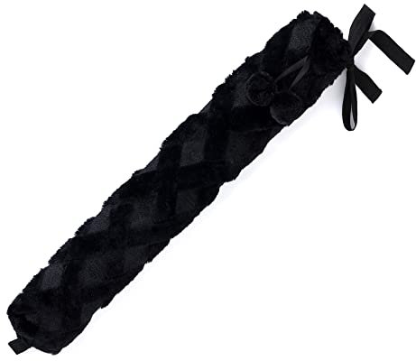 LIVIVO 2L Long Hot Water Bottle with Decorative Pom-Poms Style Microfiber Fleece/Knitted/Faux, Soft Removable and Washable Lattice Weave Cover - Quick Heat and Comforting Pain Relief (Black)