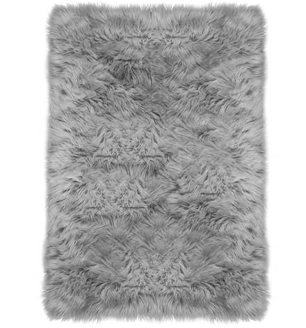 Latepis Faux Fur Area Rug, 3' x 4' Grey Rectangle, Fluffy, Fade Resistant