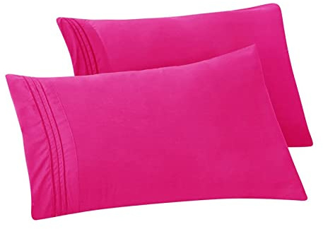 Elegant Comfort Solid Pillowcases 1500 Premium Hotel Quality Microfiber - Smooth Weave, Wrinkle and Stain Resistant, Easy Slip-On, 2-Piece Set, Standard/Queen Pillowcase, Pink