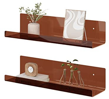 RRG Schweberegale aus Acryl, 38,1 cm, 2 Stück, schwebendes Bücherregal, Wandmontage, Ausstellungsregal für Bücher, Kinderzimmer, Schlafzimmer, Badezimmer, Wohnzimmer (braun)