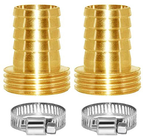 Joywayus Garden Hose Pipe Connector,3/4 Barb x 3/4 Male GHT Thread Brass Fitting with Stainless Clamps House/Boat/Lawn/Power Wash/Irrigation (Pack of 2)