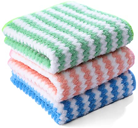 Mikrofasertücher, Stark Saugfähig Putzlappen, Waschbar Shiny Wipes Tücher, 3 Stück Universal Putztücher, Küche Microfasertuch für Wischen Sie Tisch, Küchenutensilien, Fenster (24 * 23cm)