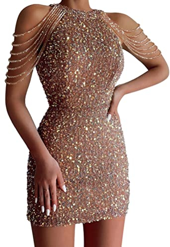 Minetom Damen Pailletten Kleid Ärmellos Partykleid Bleistiftkleid Abendkleider Rockabilly Cocktail Festlich Hochzeit Mini Kleid A Rosa S