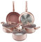 8 Piece Rose Gold Kitchen Cookware Set – Dishwasher Safe Lightweight Aluminium Pots & Pans Set w/Non-Stick Coating & Bakelite Stay Cool Handles – Suitable for Gas, Electric, Ceramic & Induction Hobs