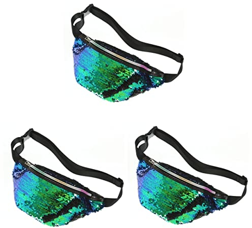 VALICLUD 3 Stücke Fanny And & Pailletten Mädchen Meerjungfrau Für Sporttasche Anti-Schwarz Brust Pailletten Taschen Schulter Gürteltasche Umschlungen Glitzern Grün Mode Taschen