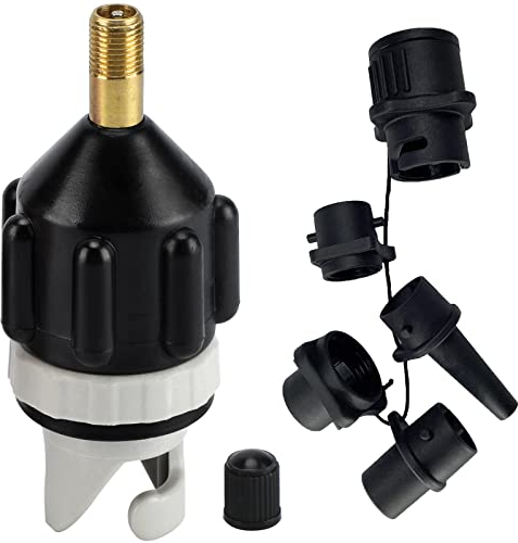 yuejuhe SUP Adapter für Kompressor, Schlauchboot Ventiladapter mit 4 Stück Gasdüse Zubehör für Surf, Pumpenadapter für Stand up Paddling Board, Aufblasbares Bett (Schwarz)