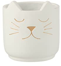 J-Line by Jolipa Cache Pot Blanc avec Motif de Chat en doré H14cm