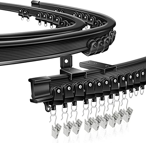 Flexible 14 Ft Black Bendable Curtain Track System - Curved Track with Wall Mount for RV, Bay Window and Room Divider