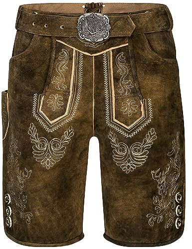 TR Martha Premium Bayerische Traditionelle Kurze Ziegenleder mit schone Stickerei inkl. Gürtel Modell Ludwig (56, FP-3)
