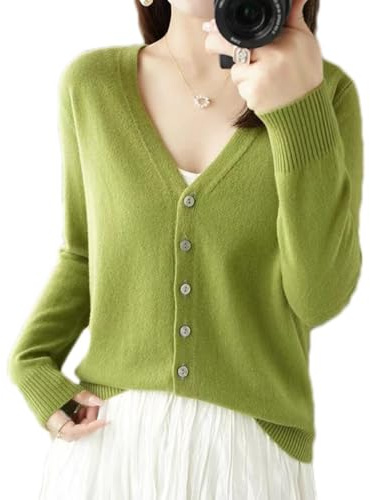 Sunfaynis Cardigan da donna a maniche lunghe, sottile, leggero, per estate, primavera, autunno, verde lime, M