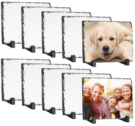 PATIKIL Bases En Blanco para Sublimación 10 Uds Marco de Fotos Rectangular de Piedra con Prensa Térmica Placa de Sublimación para Regalo Personalizado Blanco 79 x 6