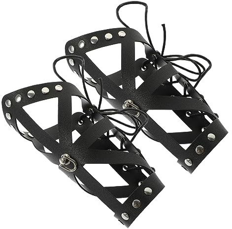 CHILDWEET Armschutz für Damen, Wikinger-Krieger-Kostüm, verstellbar, Unterarmschutz, Handringhalter, Punk, 2 Stück, Schwarz, 22.5X18.5X0.5CM