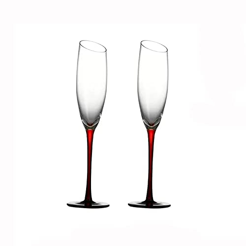 WAOCEO Copas de champán 2 Copas de champán de Cristal de 175 ml, Copa de Vino de Varilla roja, Copa de champán Alta y espumosa for Bar en casa, Ocasiones Especiales Copas de champán