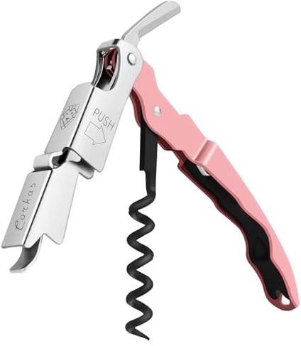 CORKAS Tire Bouchon Professionnel, Couteau de Sommelier, qualité hôtel et Restaurant, Couteau de Serveur avec Décapsuleur et Coupe-Capsule, Ouvre Bouteille en Acier Inoxydable (Rose)