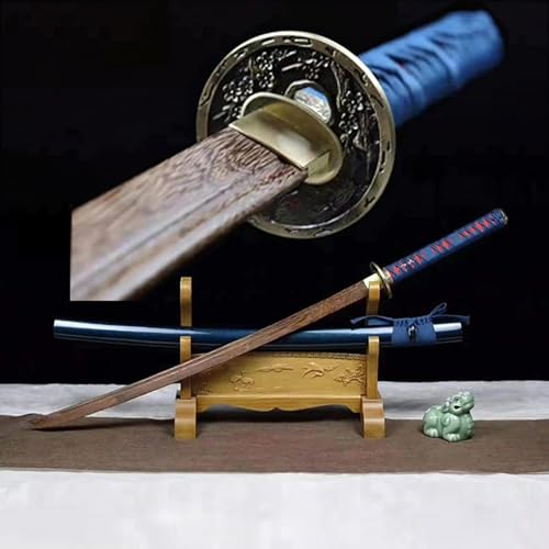 (102 cm) Katana palissandre fait à main,épée samouraï Bokken d'entraînement bois,Katana japonais avec fourreau,accessoires cosplay Anime,accessoire Iaido,cadeaux anniversaire Noël hommes femmes (bleu)