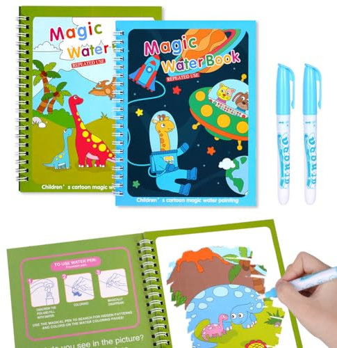 OSDUE Livre De Dessin Magique De L'Eau Coloriage Pour Enfants(2 Styles), Livre De Coloriage Education Dessin Jouet, Aventures à Colorier De L'Eau Livre Avec Un Stylo Magique, Cadeaux Pour Enfants