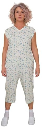 FERRUCCI COMFORT Sommer-Pyjama mit Reißverschluss am Rücken aus 100 % Baumwolle – 9012/7 – Damen und Herren – für ältere Menschen, Inkontinenz, Alzheimer