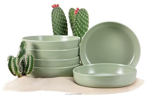 Konsimo. Elegant Suppenteller Set 6er - Schale aus Keramik - Pastateller und Tiefteller für 6 Personen - VICTO Salatteller Mikrowellengeeignet - 18,5 cm - Grün