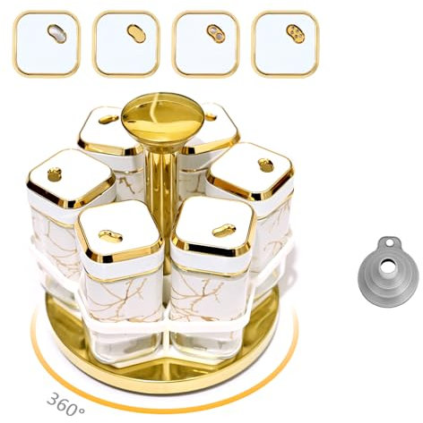 SAEIV Marmo Verticale Portaspezie, Con 6 Barattoli per Spezie da 120ml, 360° Girevole Porta Spezie per Cucina, Squisito Organizer Cucina in Acciaio inox, Organizer cucina Dispensa