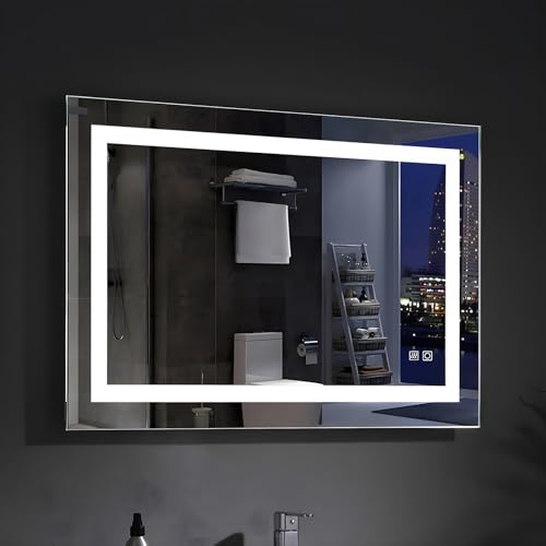 MEESALISA Lisa Miroir de salle de bain, LED, 70 x 50 cm, rectangulaire, anti-buée, avec prise tactile, blanc chaud/blanc froid, 500 x 700 cm