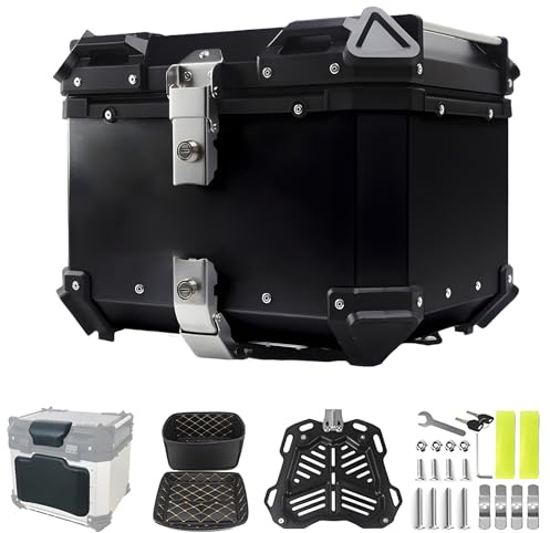 Morlinca Topcase Für Roller, Motorrad Aluminium, Wasserdicht Motorradkoffer Mit Sicherheitsschloss Und Rückenlehne, Top-Cases Für Roller, Motorrad, Quad (Schwarz, 45L)