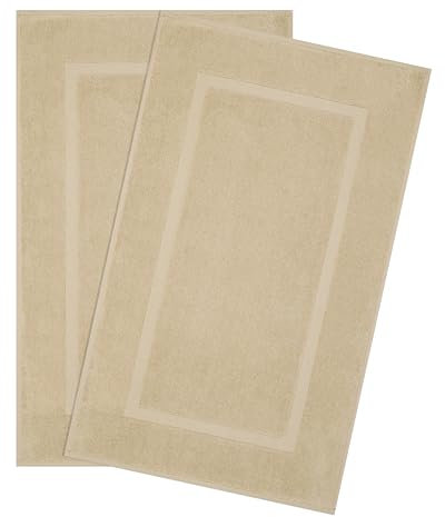 Hammetex Badvorleger Set 2 Teilig, 100% Baumwolle Duschvorleger für Badezimmer, Saugfähig Waschbar Bad Fußmatten 51x86 cm Große Badematten, Beige