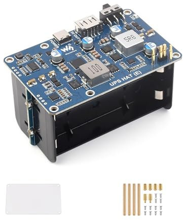 UPS HAT (E) for Raspberry Pi 5/4B/3B+ Type-C Bi-Directional Fast Charging 5V 6A Output Pogo Pins Connector Supports 4 x 21700 Li Batteries (Not Included)