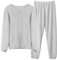 LACOFIA Pigiami Due Pezzi da Donna Pigiama Set Invernale di Caldo Pile a Maniche Lunghe Abbigliamento da Notte Adulto Pigiama di Coppia Chiaro Grigio M