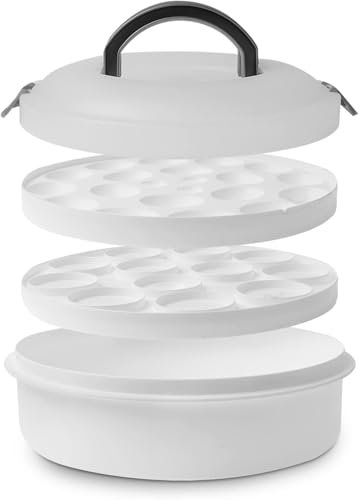 Xaztr Plastic Cupcake Carriers, Plastic Cupcake Container Holder with Handle, 3-in-1 Portable Cupcake Carrier for Cakes Pies Muffins Dessert Carrier, White