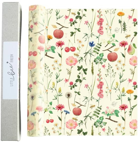 little bee fresh Bio-Bienenwachstücher Rolle zum Zuschneiden aus Deutschland - hält Lebensmittel natürlich, schön & plastikfrei frisch! Handgemacht aus Bio-Rohstoffen (Streuobstwiese)